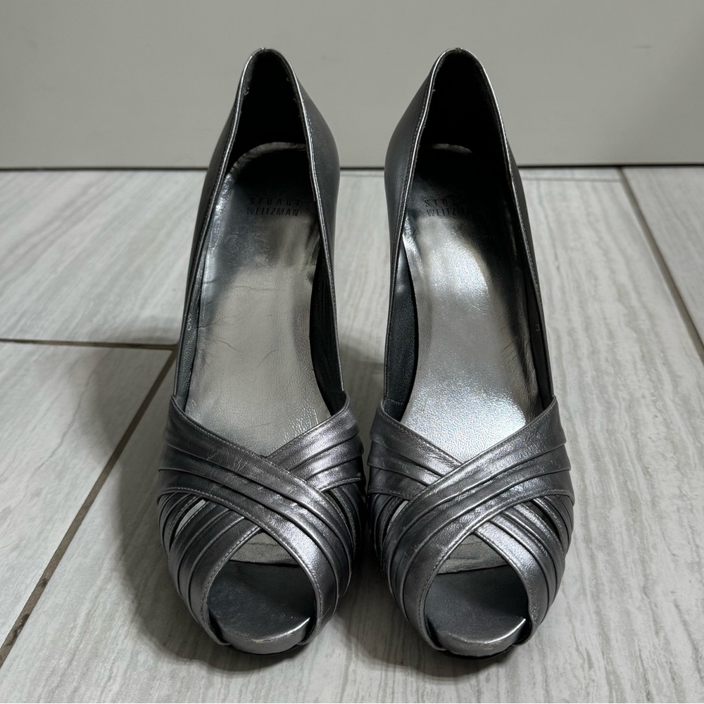 Stuart Weitzman Silver Criss-Cross Heels
